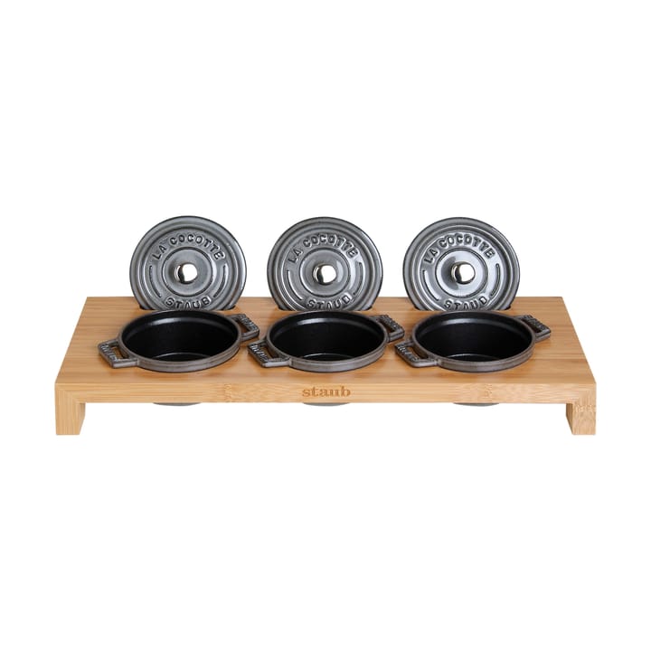 Staub serveringsholder til 3 minigryter - Bambus - STAUB