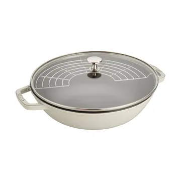 Staub wokpanne støpejern med glasslokk Ø30 cm - White truffle - STAUB