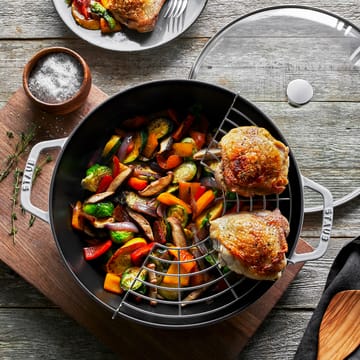 Staub wokpanne støpejern med glasslokk Ø30 cm - White truffle - STAUB