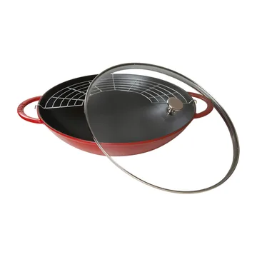 Wok med glasslokk Ø37 cm 5,7 L - Rød - STAUB