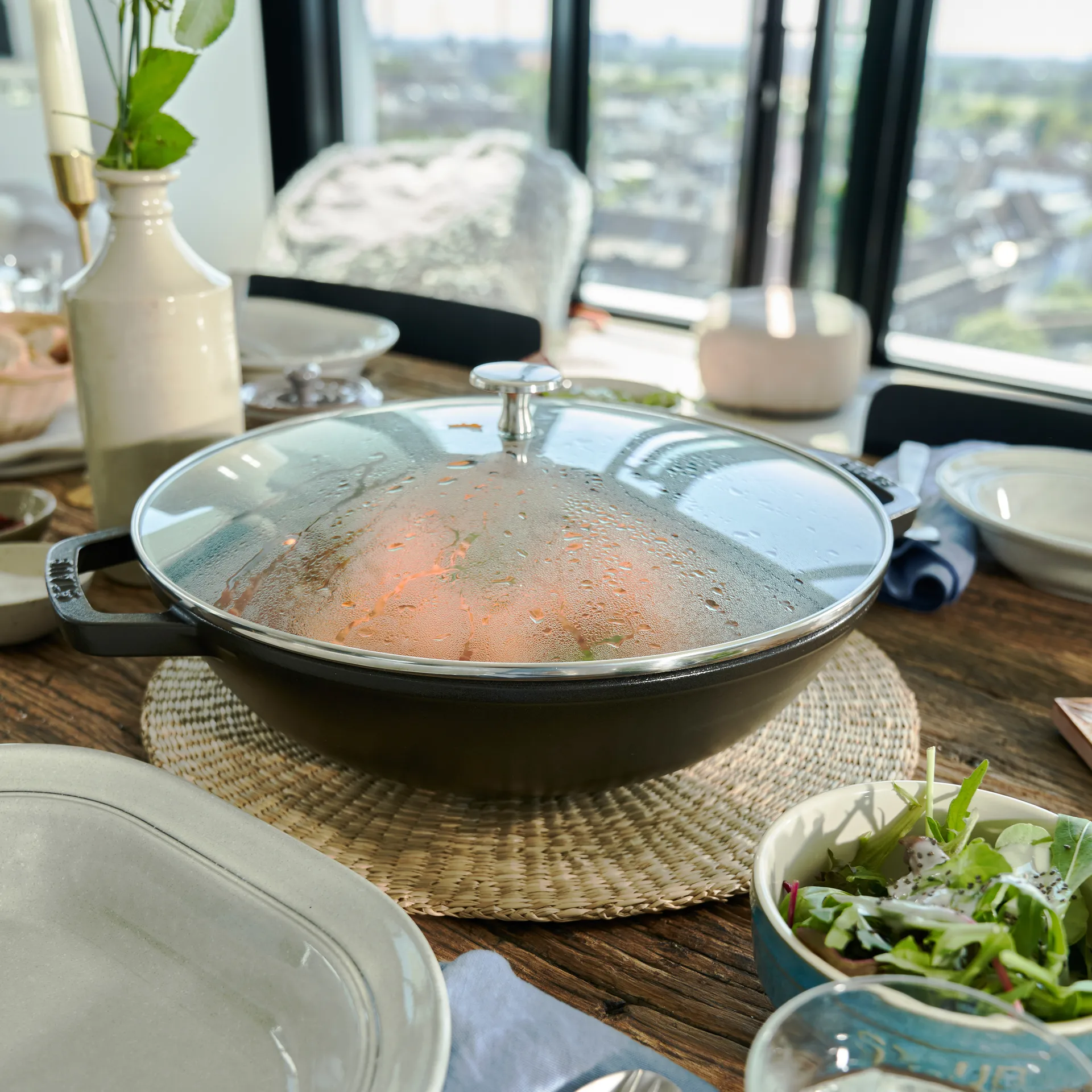 Wok med glasslokk Ø37 cm 5,7 L, Svart STAUB