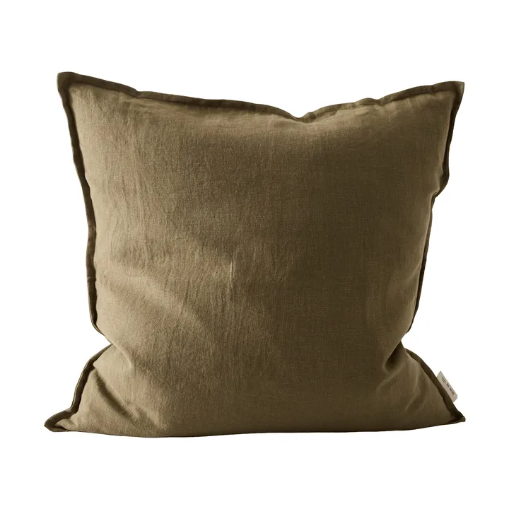 Washed linen putetrekk 50 x 50 cm - Mørk olivengrønn - Tell Me More