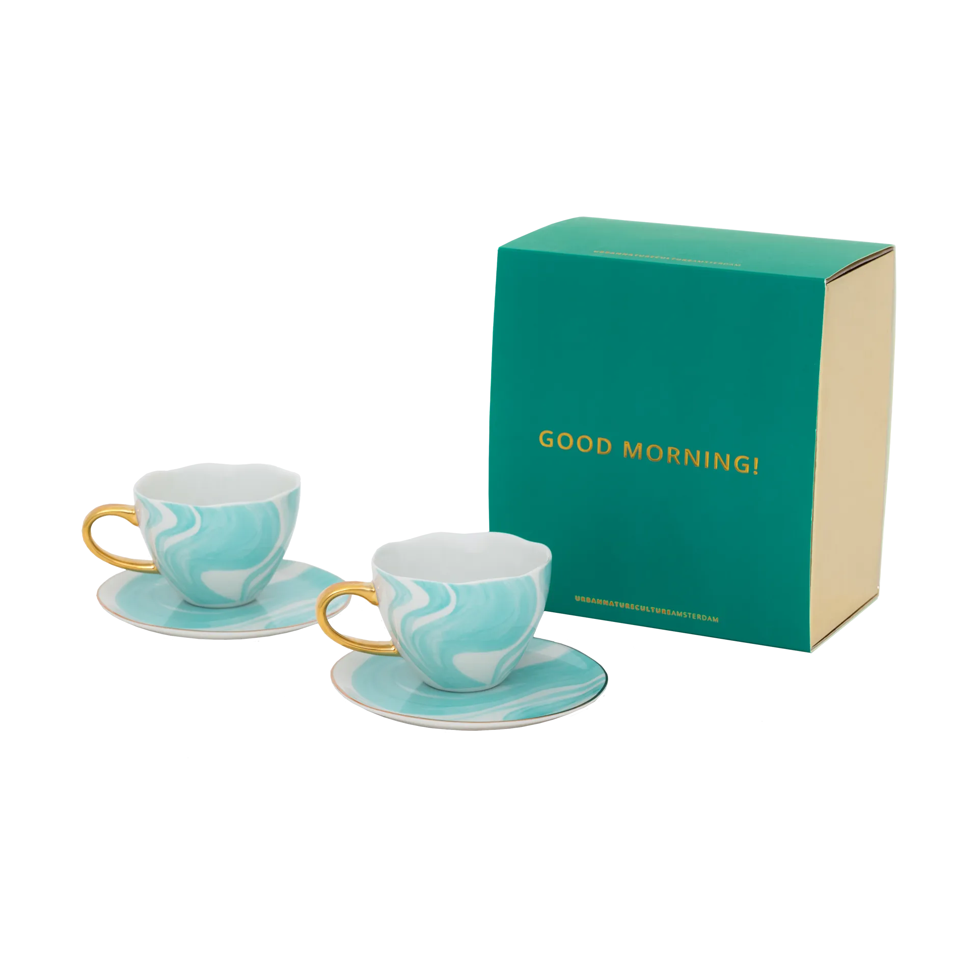 God Morgen gavesett Cappuccino kopp & fat 2-pack, Valuri smaragdgrønn URBAN NATURE CULTURE