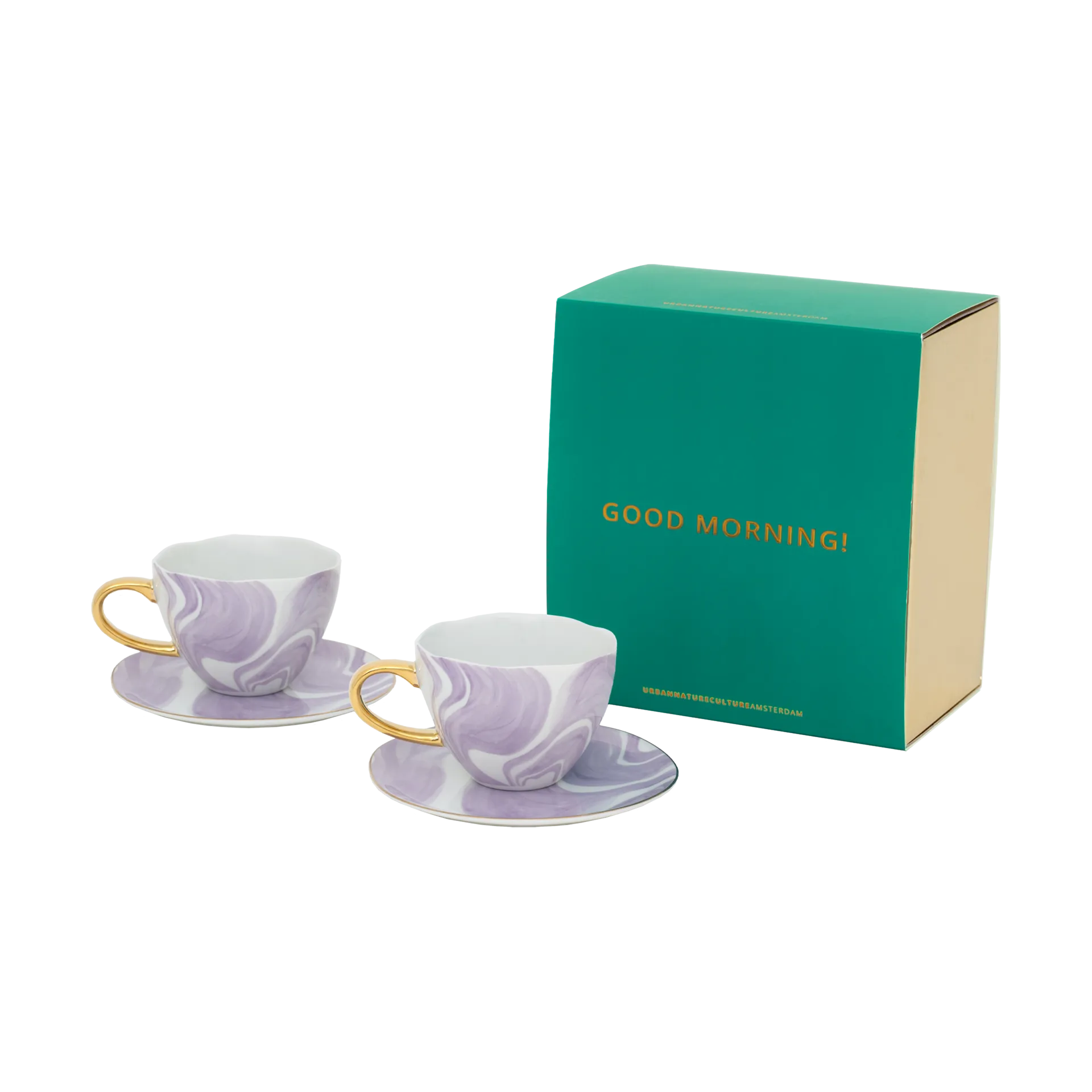 God Morgen gavesett Cappuccino kopp & fat 2-pack, ‘Violette bølger’ URBAN NATURE CULTURE