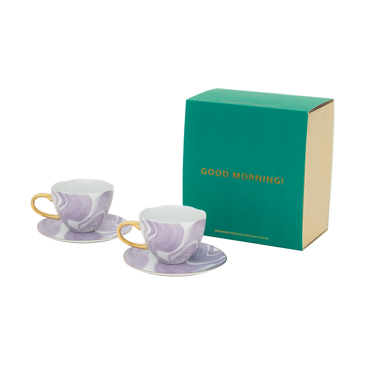 URBAN NATURE CULTURE God Morgen gavesett Cappuccino kopp & fat 2-pack ‘Violette bølger’