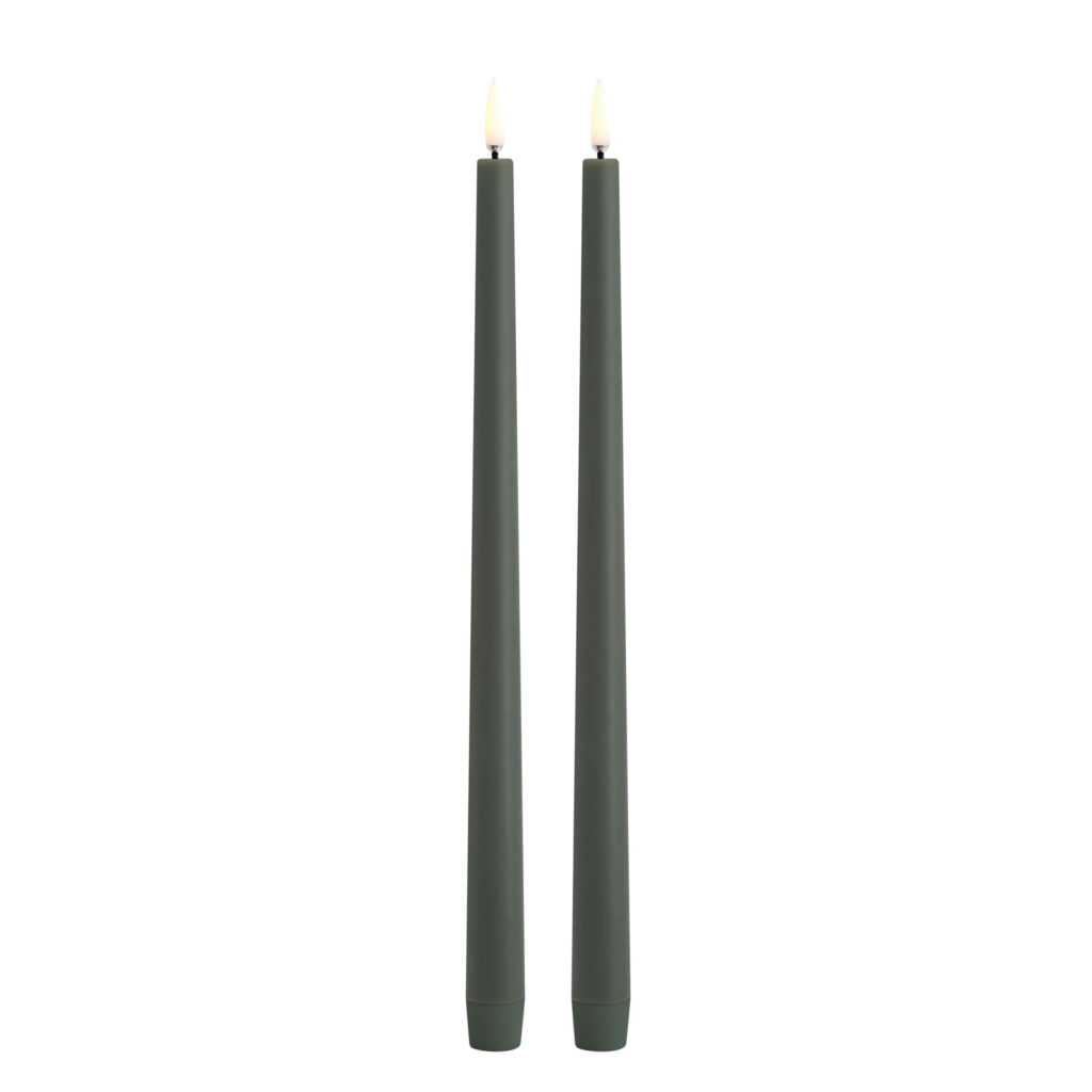 Uyuni Lighting LED Kronelys Slim 2-pakning 2,3x32 cm Olivengrønn