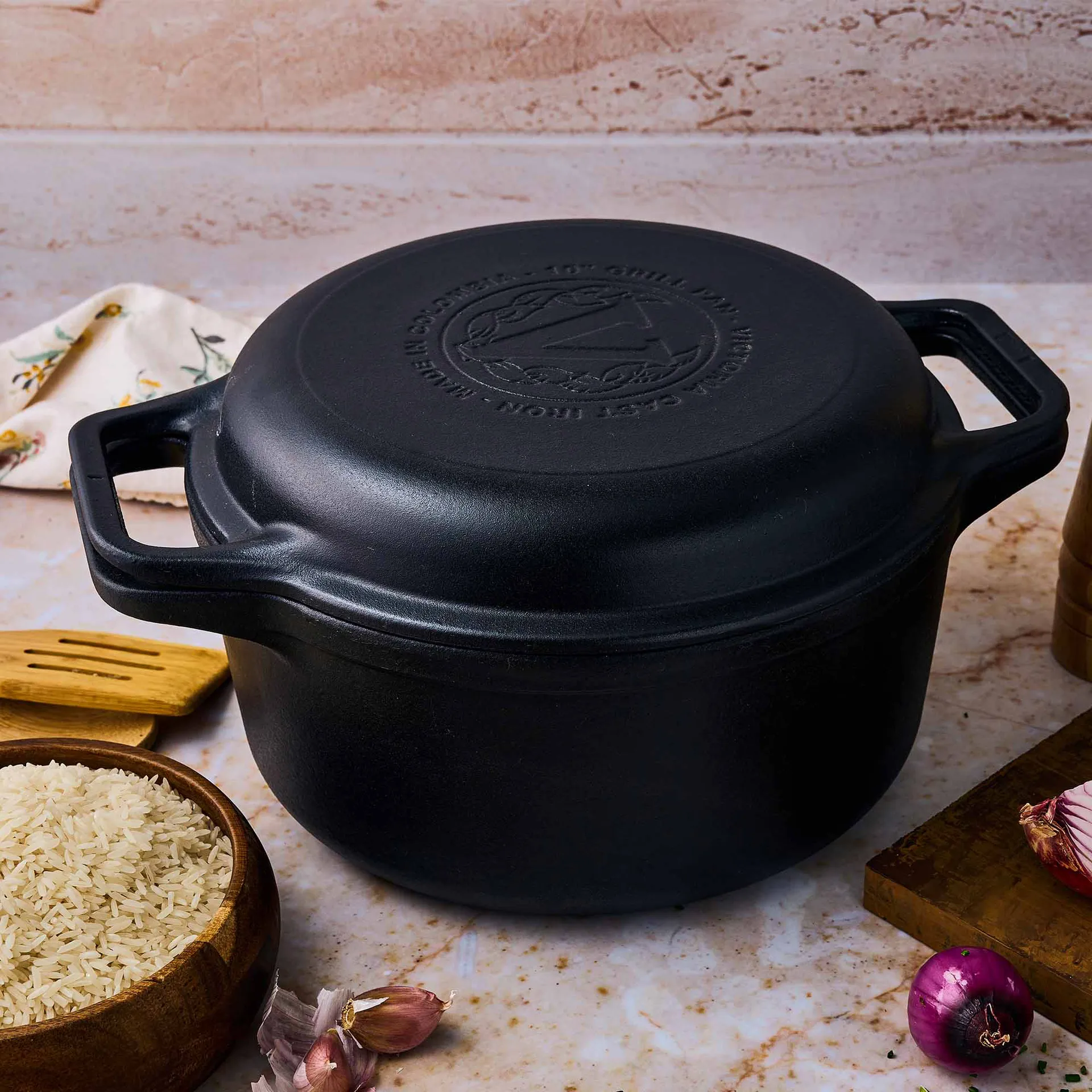 Combo Cooker støpejernsgryte-stekepannesett 2 deler, Svart Victoria
