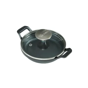 Mini rund gryte med glasslokk støpejern pre-seasoned - Ø14 cm - Victoria