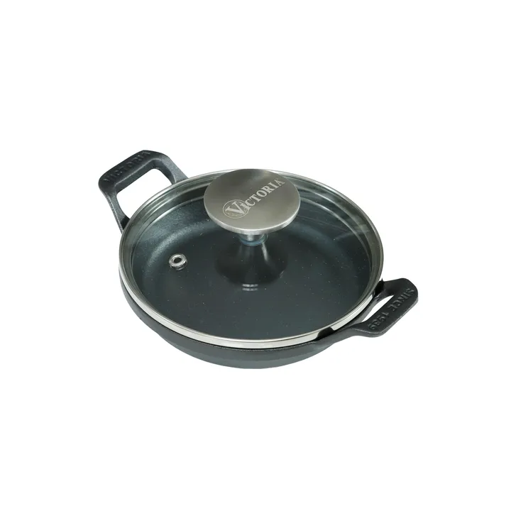 Mini rund gryte med glasslokk støpejern pre-seasoned - Ø14 cm - Victoria