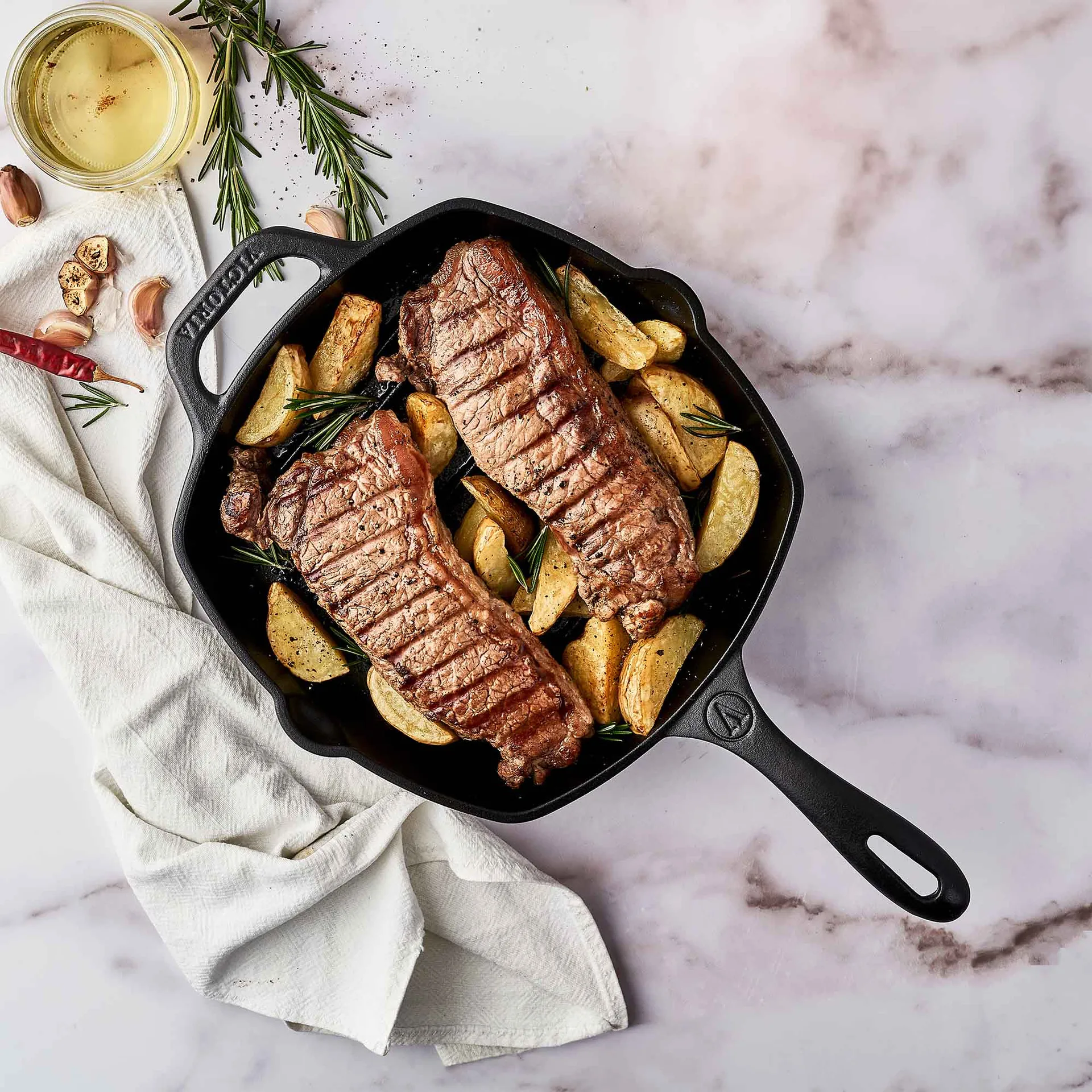 Victoria firkantet grillpanne støpejern enameled, 44,1x28,4 cm Victoria