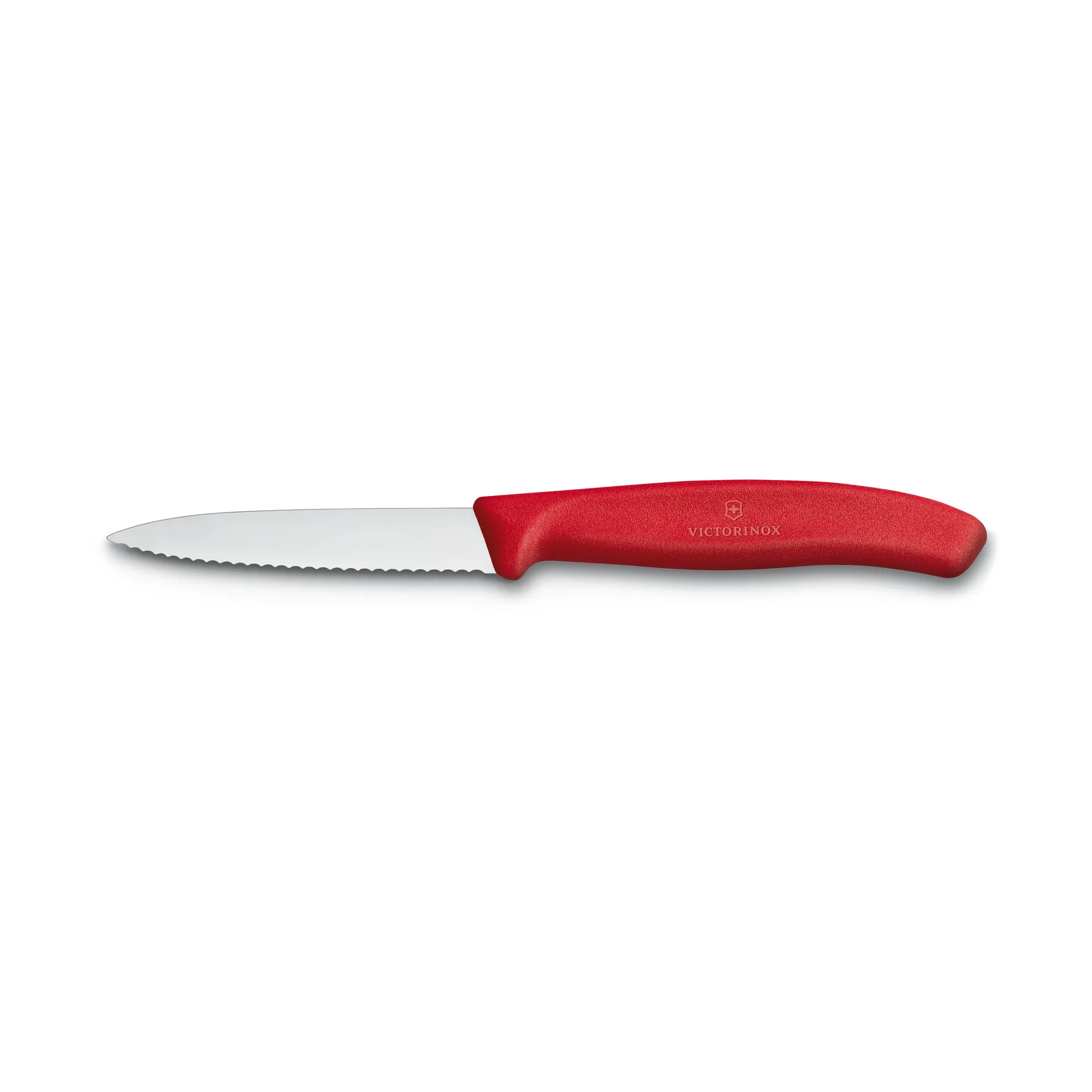 Victorinox grønnsak- & skrellekniv bølget 8 cm, Rød Victorinox