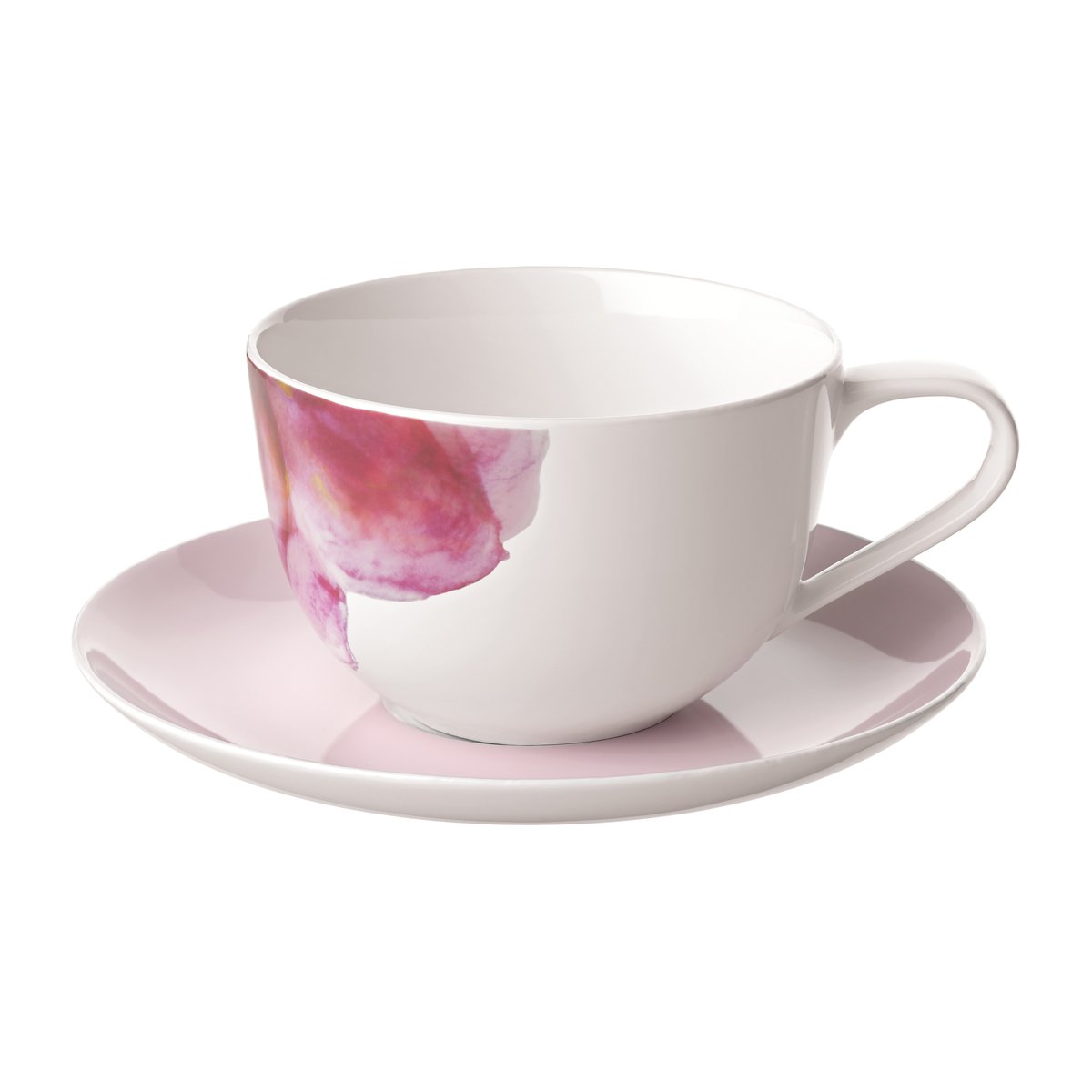 Villeroy & Boch Rose Garden kopp med fat Rosa-hvit