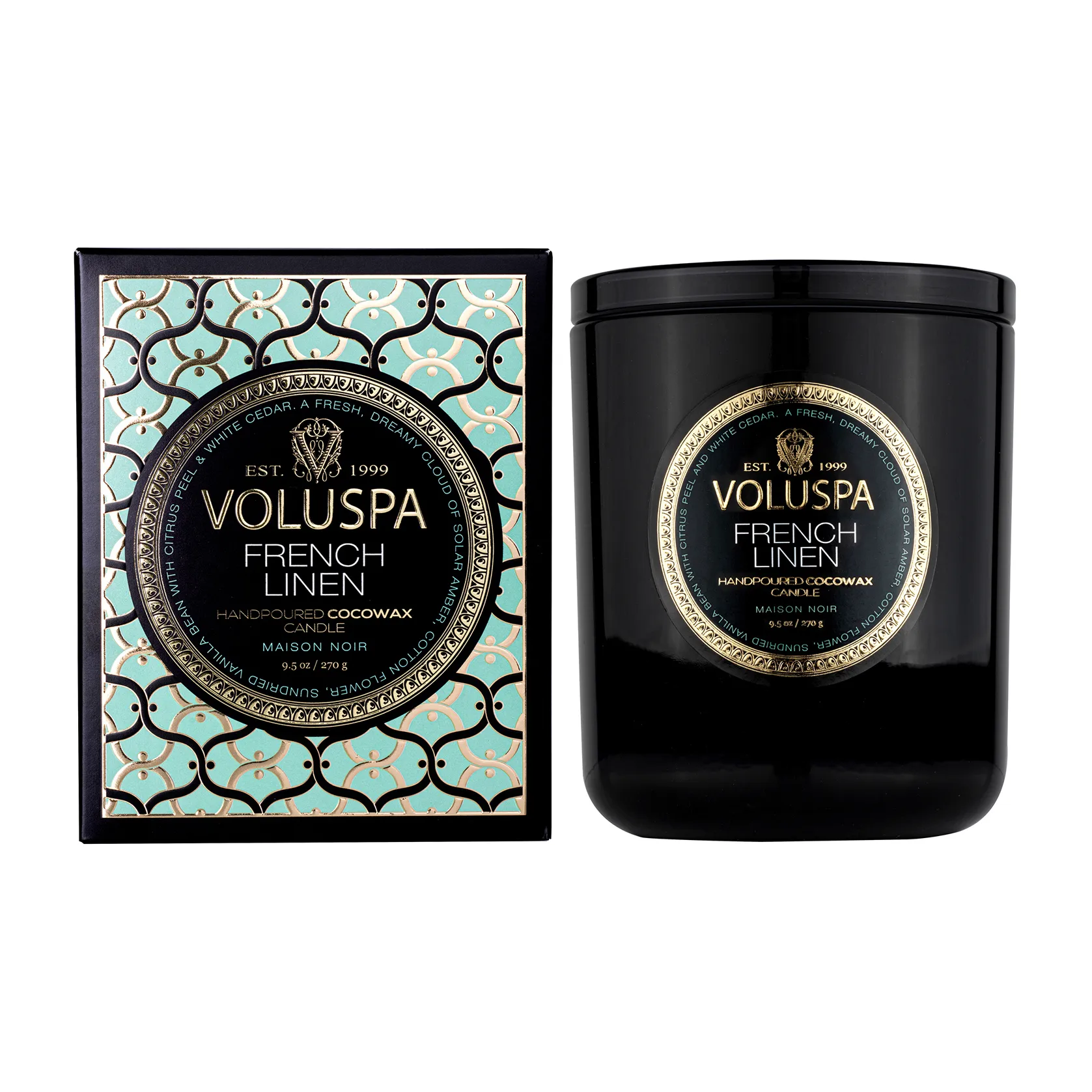 Classic Maison Noir duftlys 60 timer, French Linen Voluspa