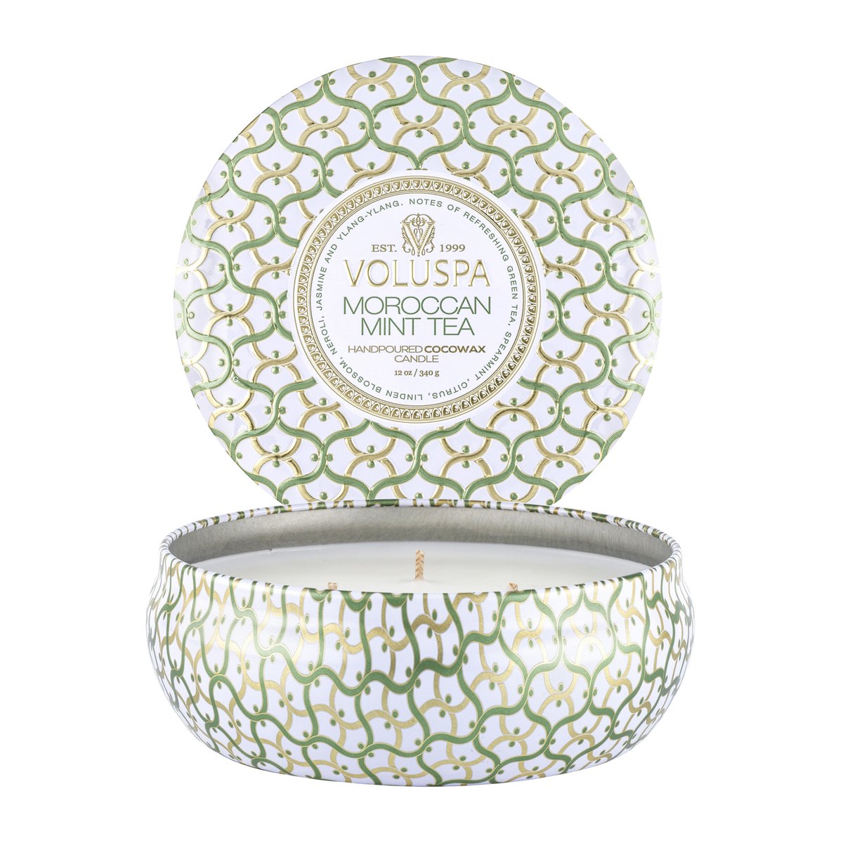 Voluspa Maison Blanc 3-wick Tin duflys 40 timer Moroccan Mint Tea
