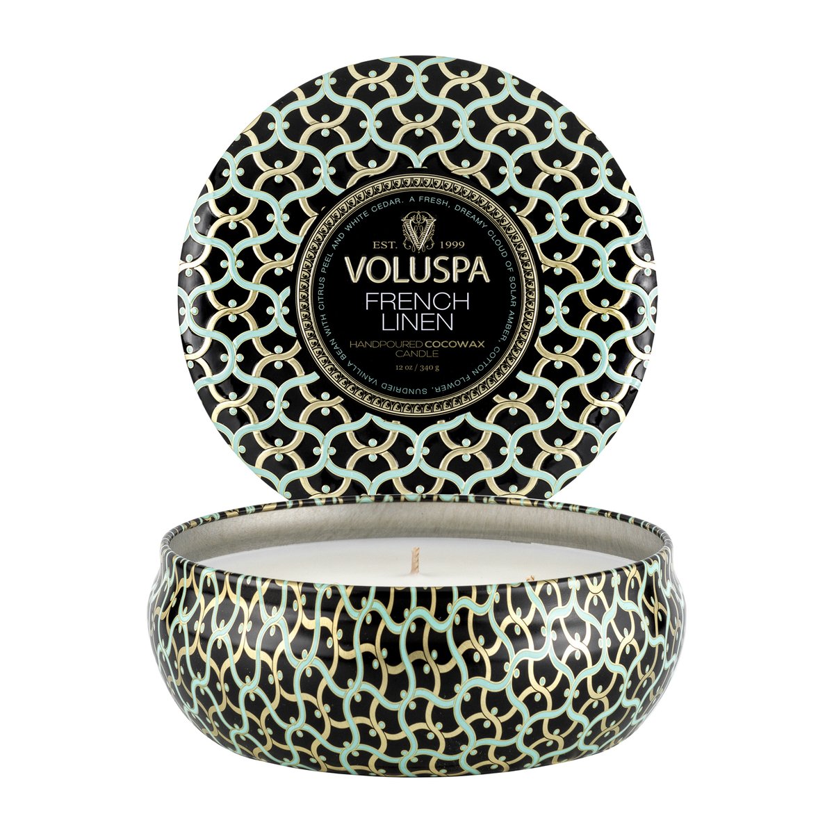 Voluspa Maison Noir 3-wick Tin duflys 40 timer French Linen