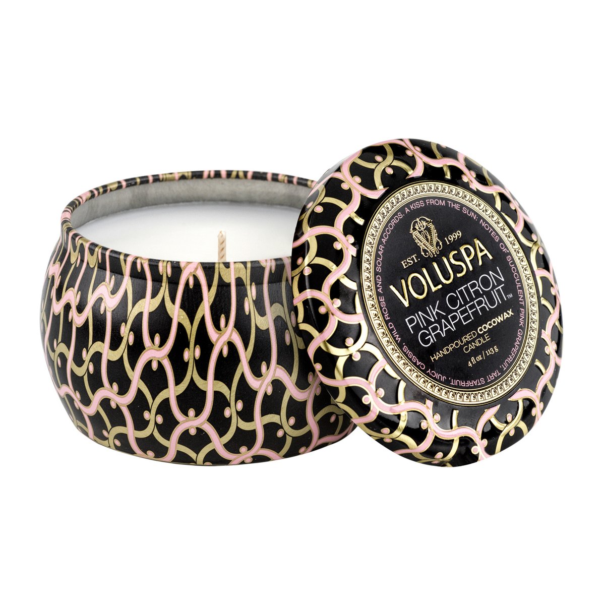 Voluspa Maison Noir Mini Tin duftlys 25 timer Pink Citron Grapefruit