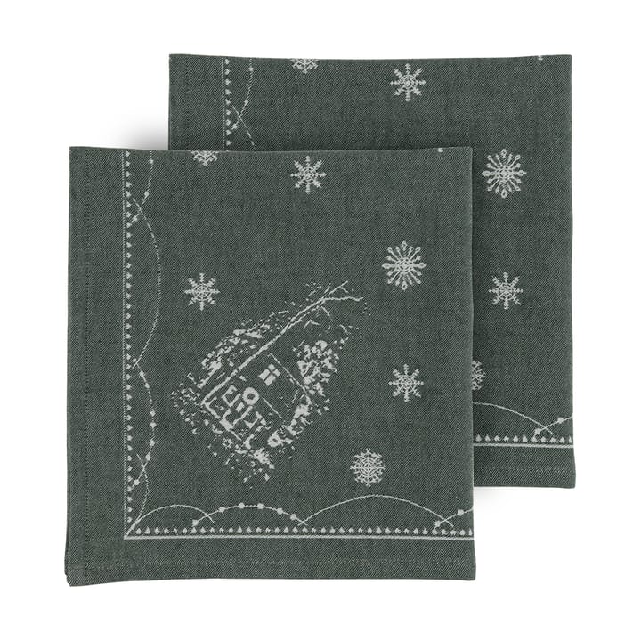 Julemorgen stoffserviett 45x45 cm 2-pack, Hvit-grønn Wik & Walsøe