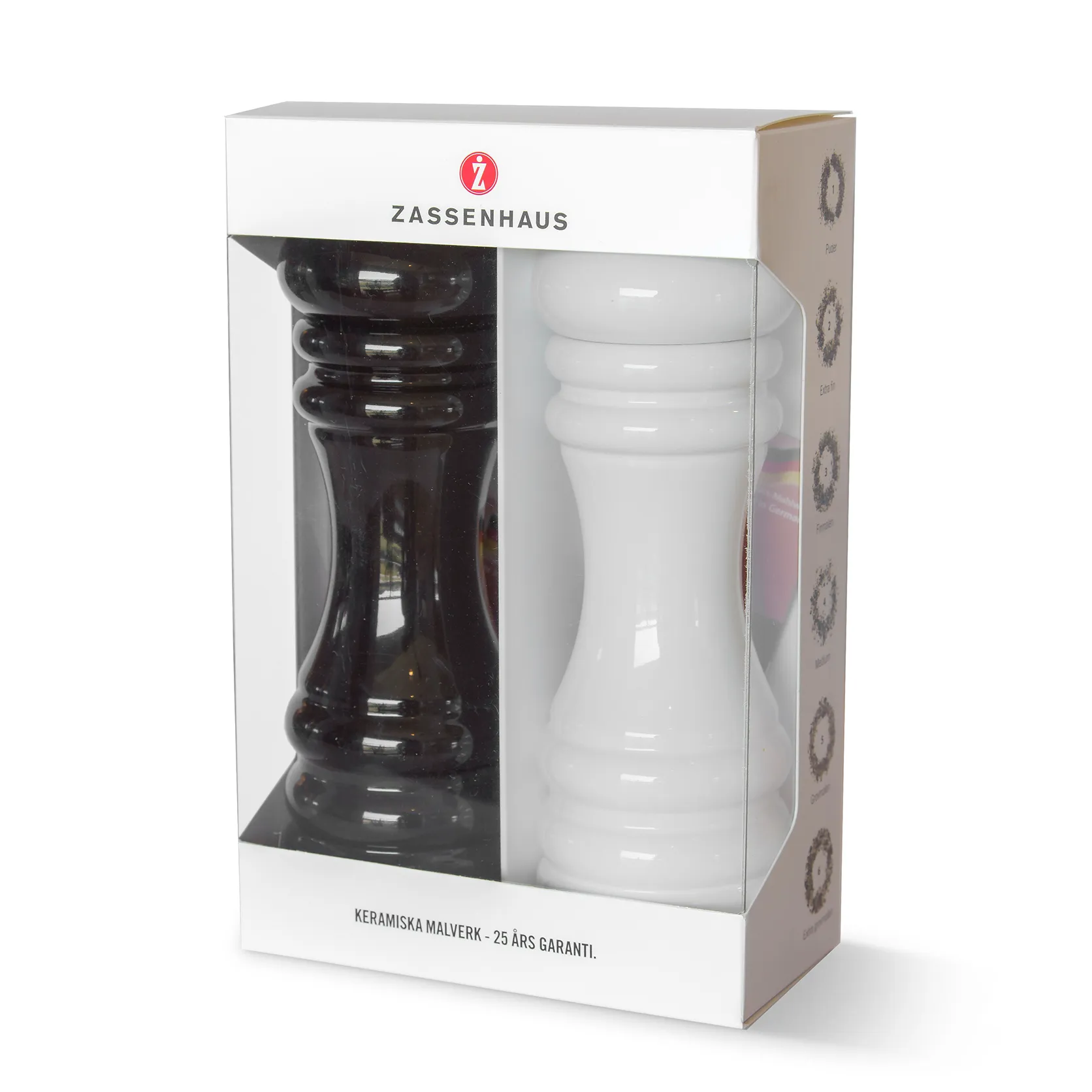 Berlin salt- og pepperkvern sett, svart-hvit Zassenhaus